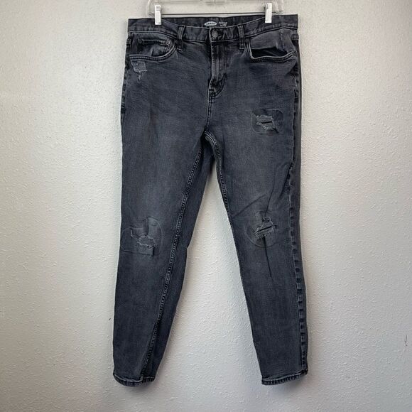 Old Navy Relaxed Slim Fit Black Distressed Jeans Size 34 X 32 EUC - Picture 1 of 6